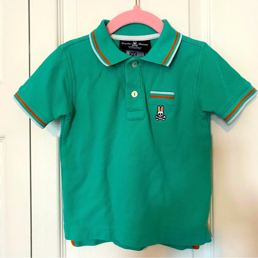 Psycho Bunny Green Polo with Orange & White Trim